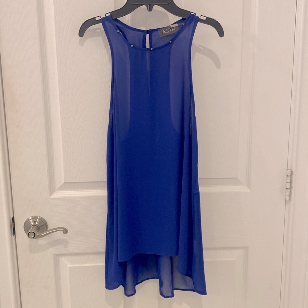 ASTR blue semi-sheer tank top with studs sz S